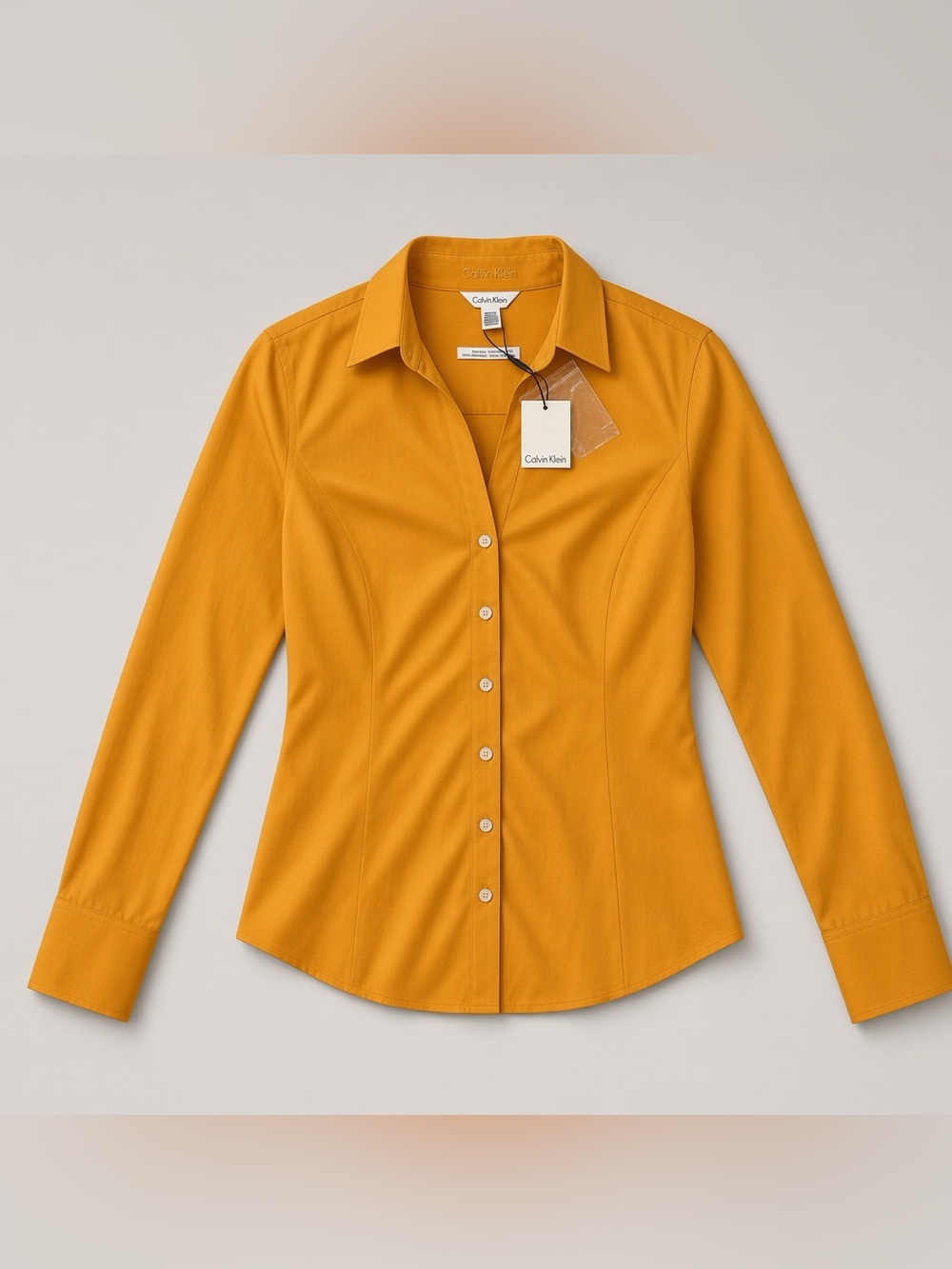 NWT Calvin Klein Mustard Non-Iron Button Shirt Size XS 4092750